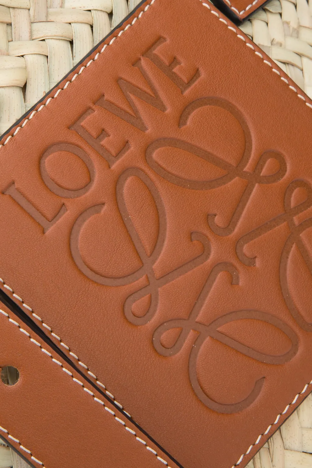 Anagram-Embossed Patch Small Basket Tote Bag