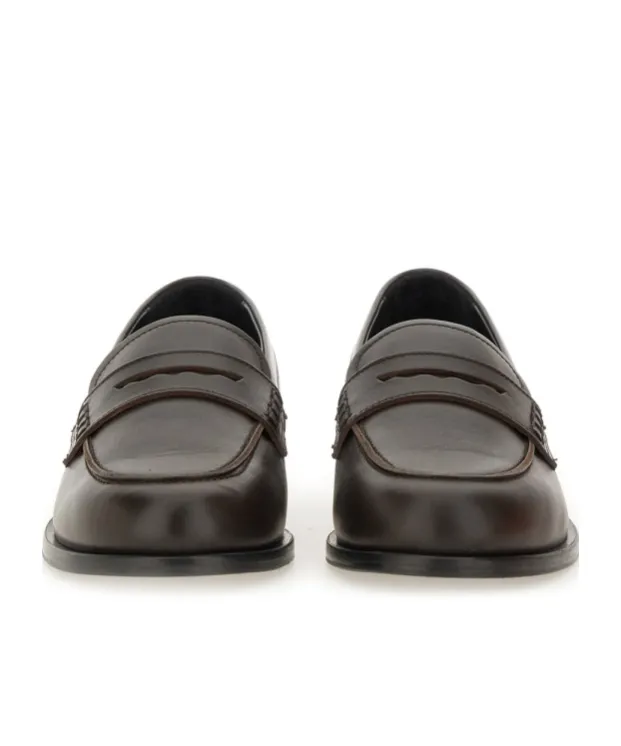 Leather Loafers With Penny Strap And Round Toe