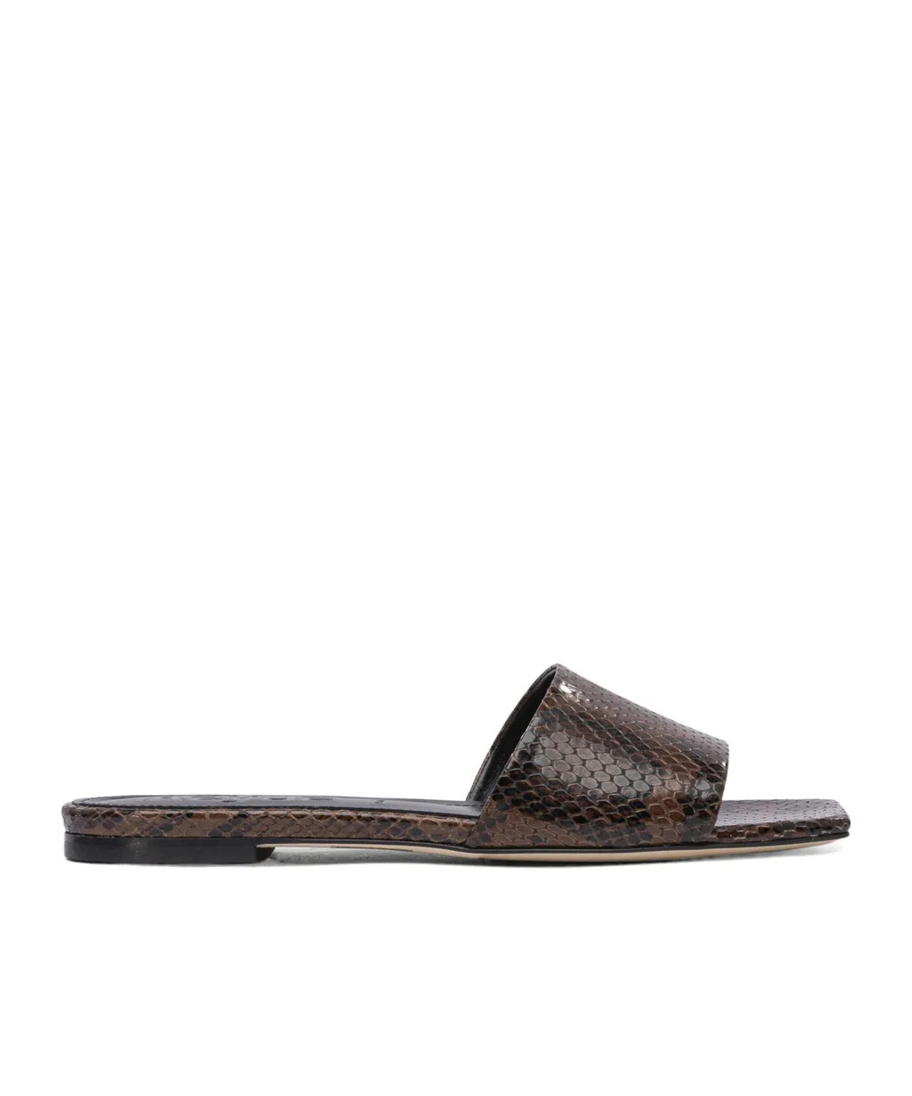 Anna Snakeskin-Effect Square-Toe Sandals