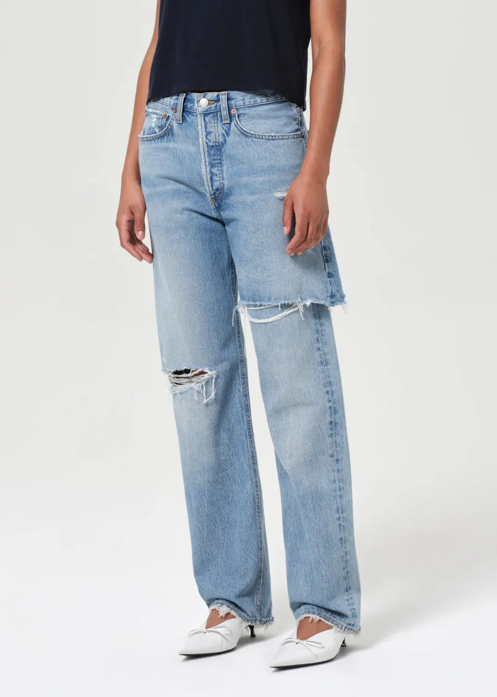 Distressed Straight-Leg Jeans