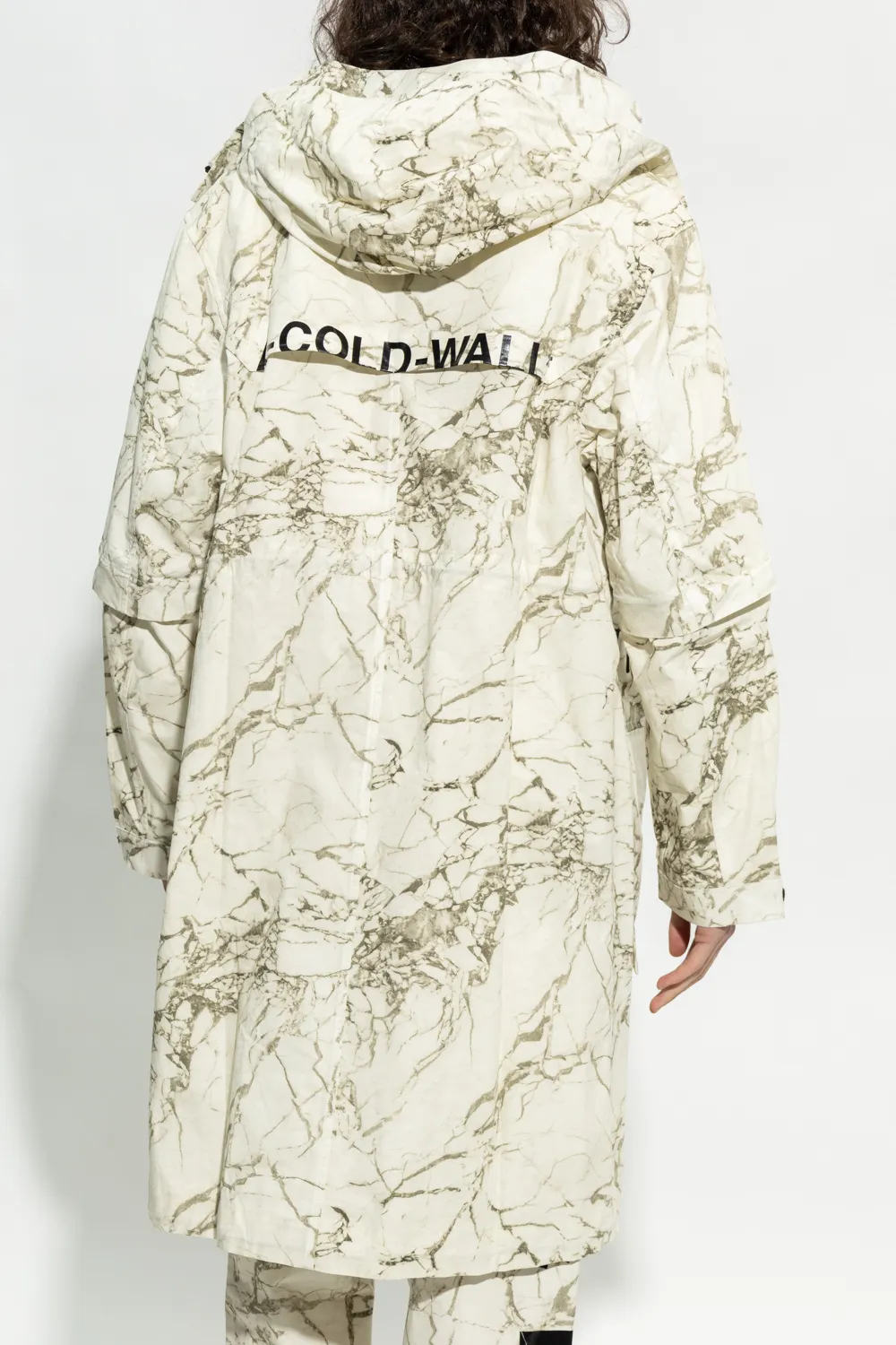 Marbled-Print Hooded Parka Coat