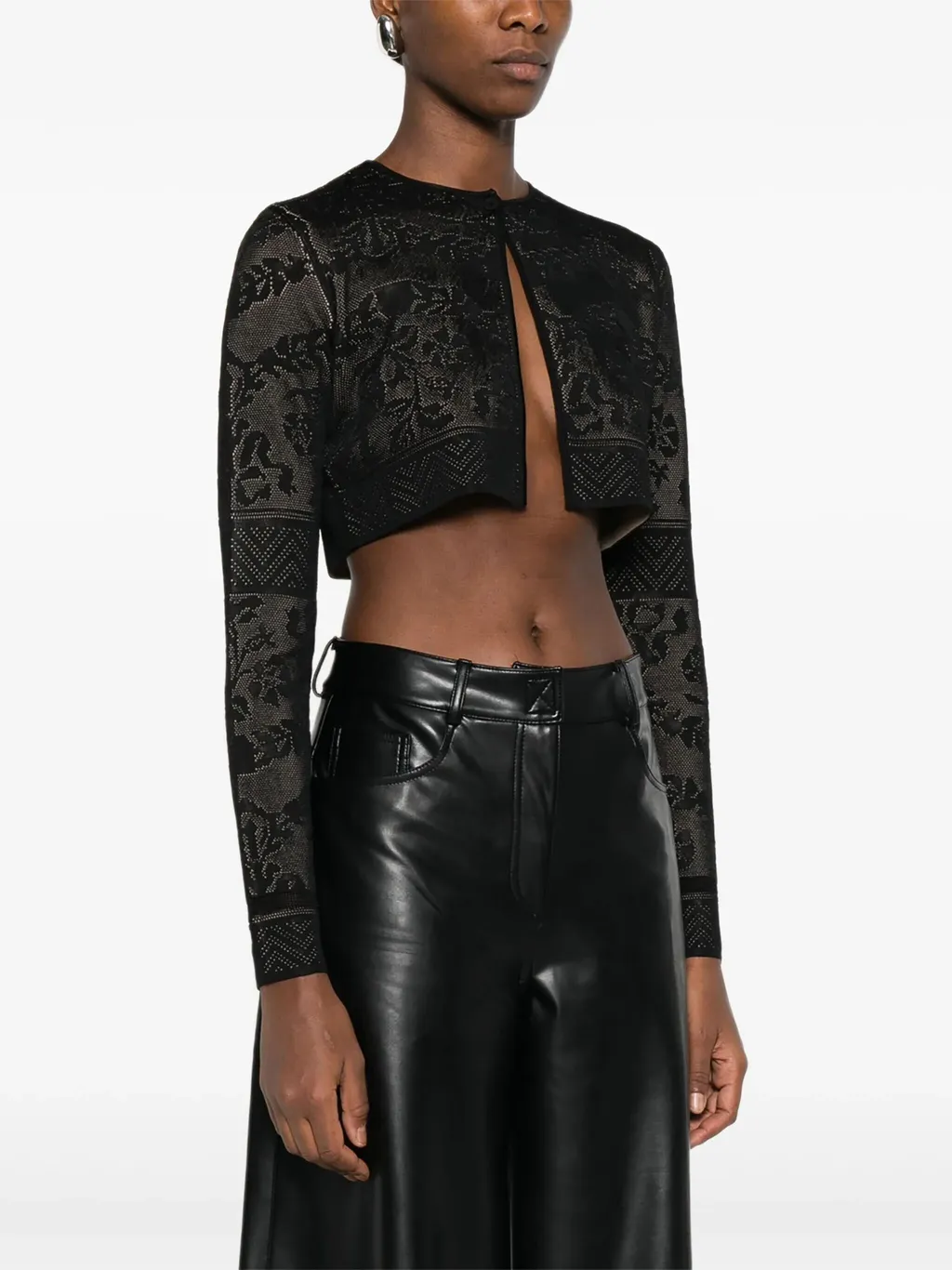Floral-Pattern Cropped Cardigan