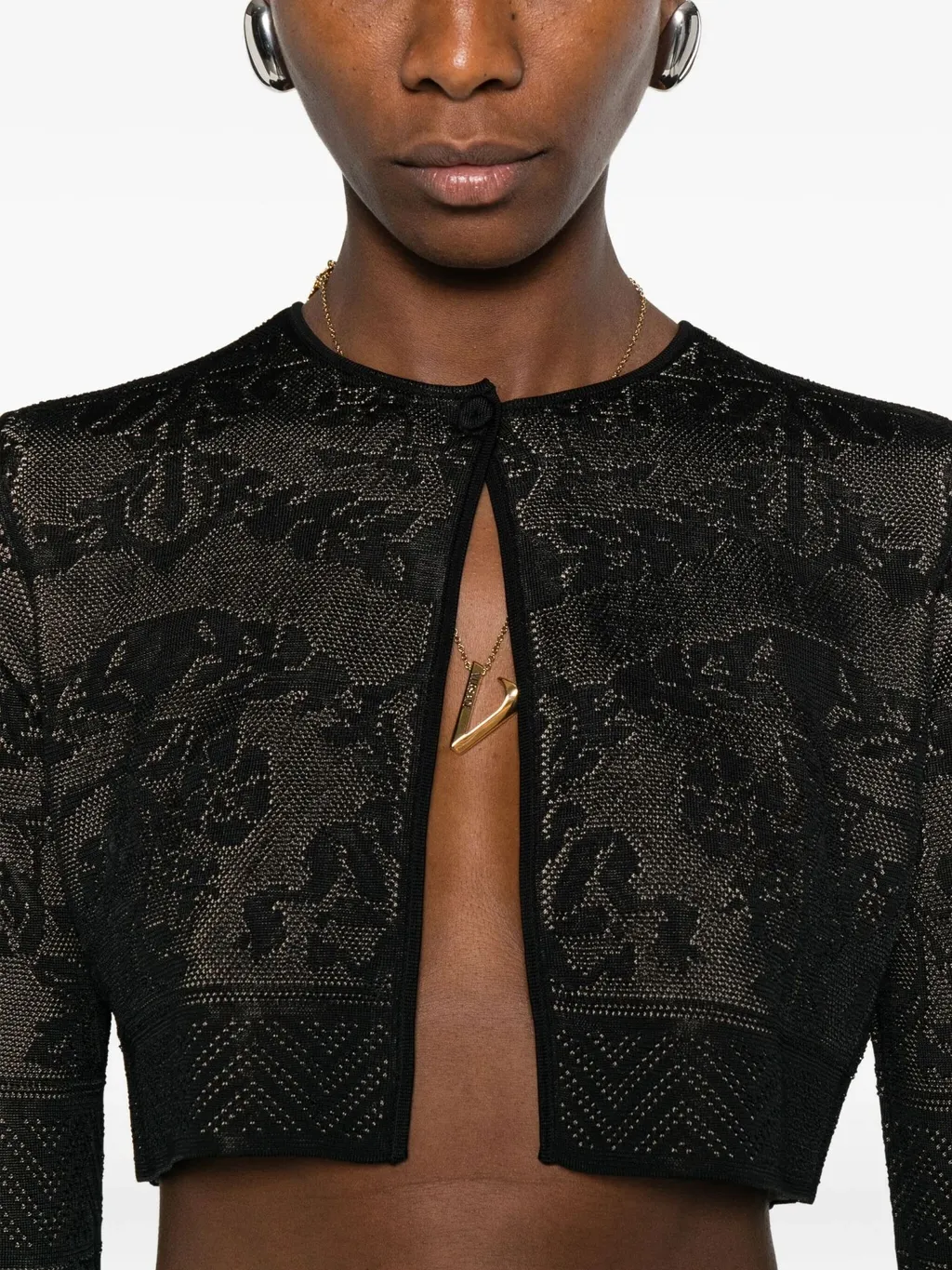 Floral-Pattern Cropped Cardigan