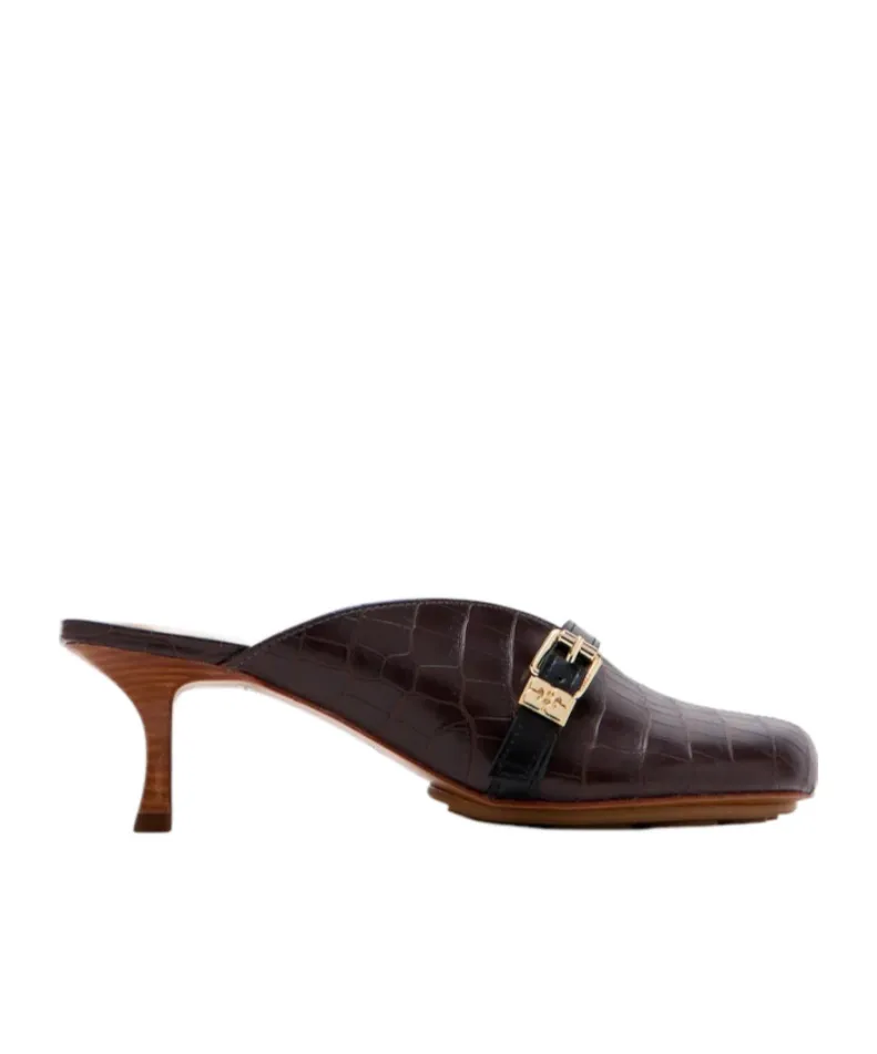 Buckle-Detailed Embossed Heeled Sandals