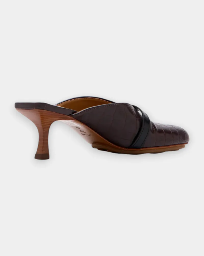 Buckle-Detailed Embossed Heeled Sandals
