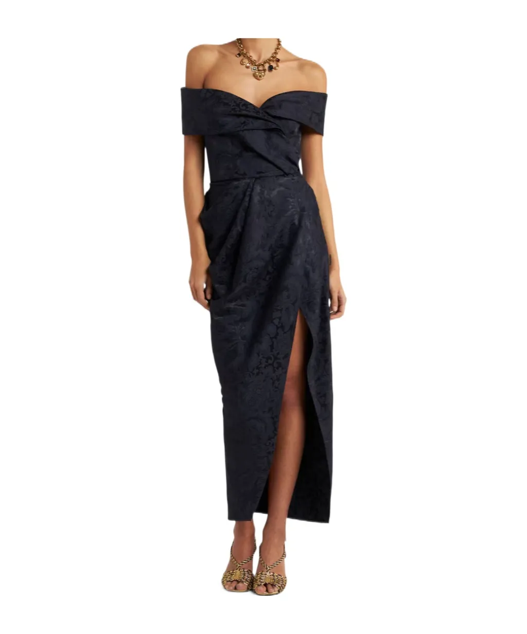 Jacquard Off-The-Shoulder Evening Dress