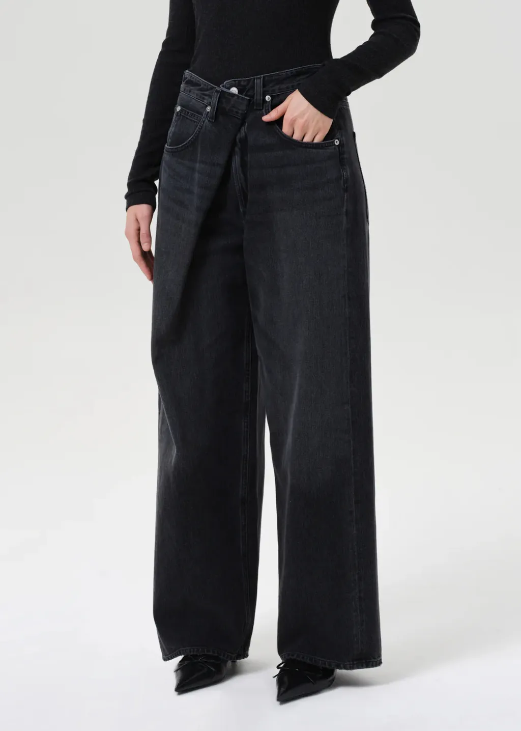 Fold-Over Wide-Leg Jeans