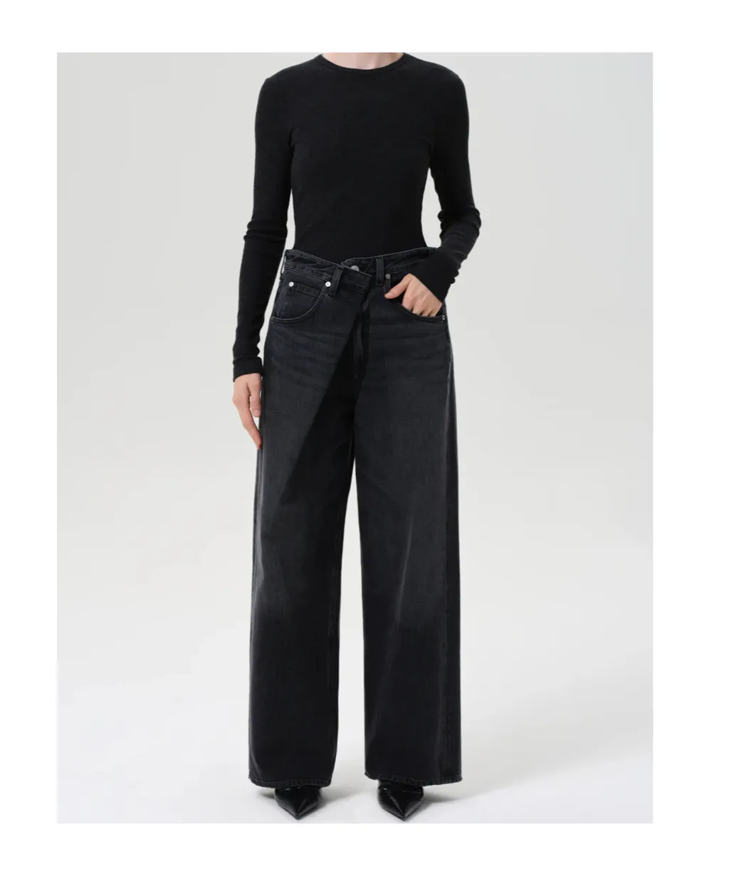 Fold-Over Wide-Leg Jeans