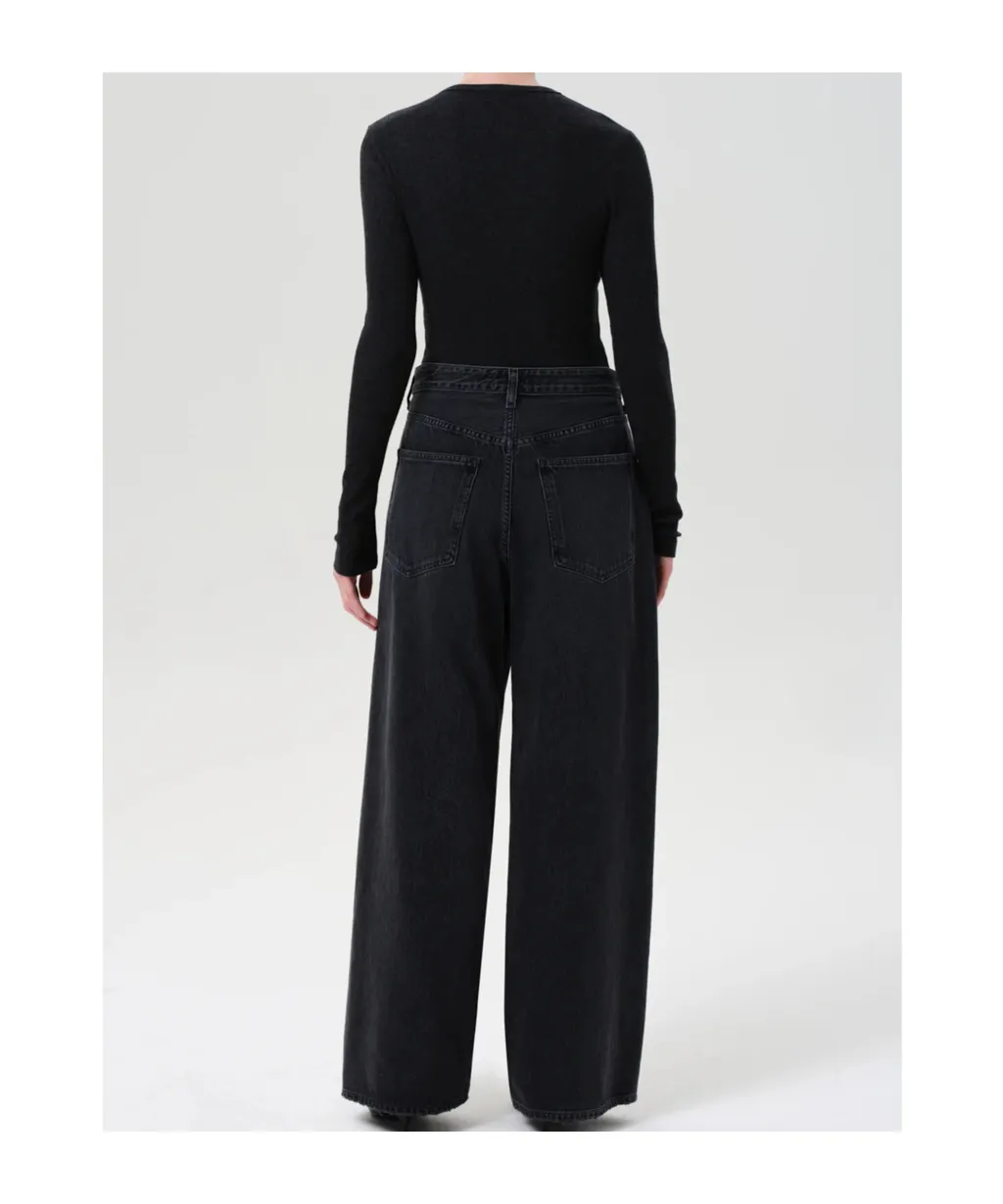 Fold-Over Wide-Leg Jeans