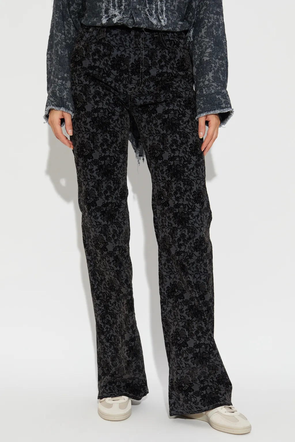 Floral-Pattern Jeans