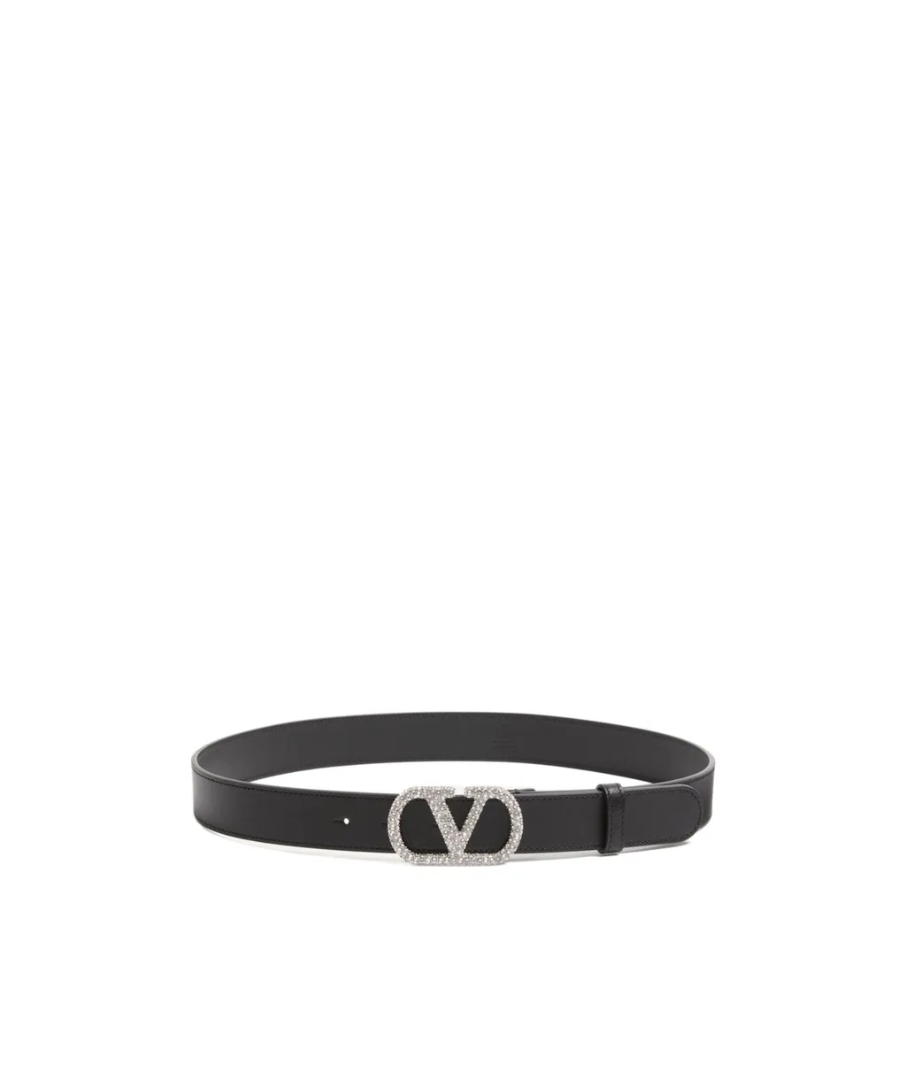 Vlogo Signature Belt In Shiny Calfskin With Crystals 30 Mm