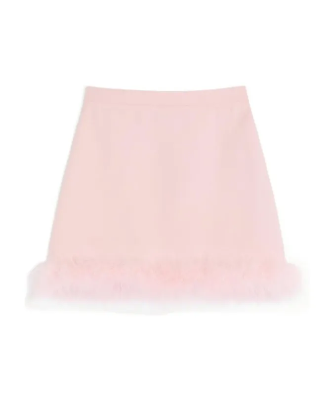 Short Crepe Couture Skirt With Feathers