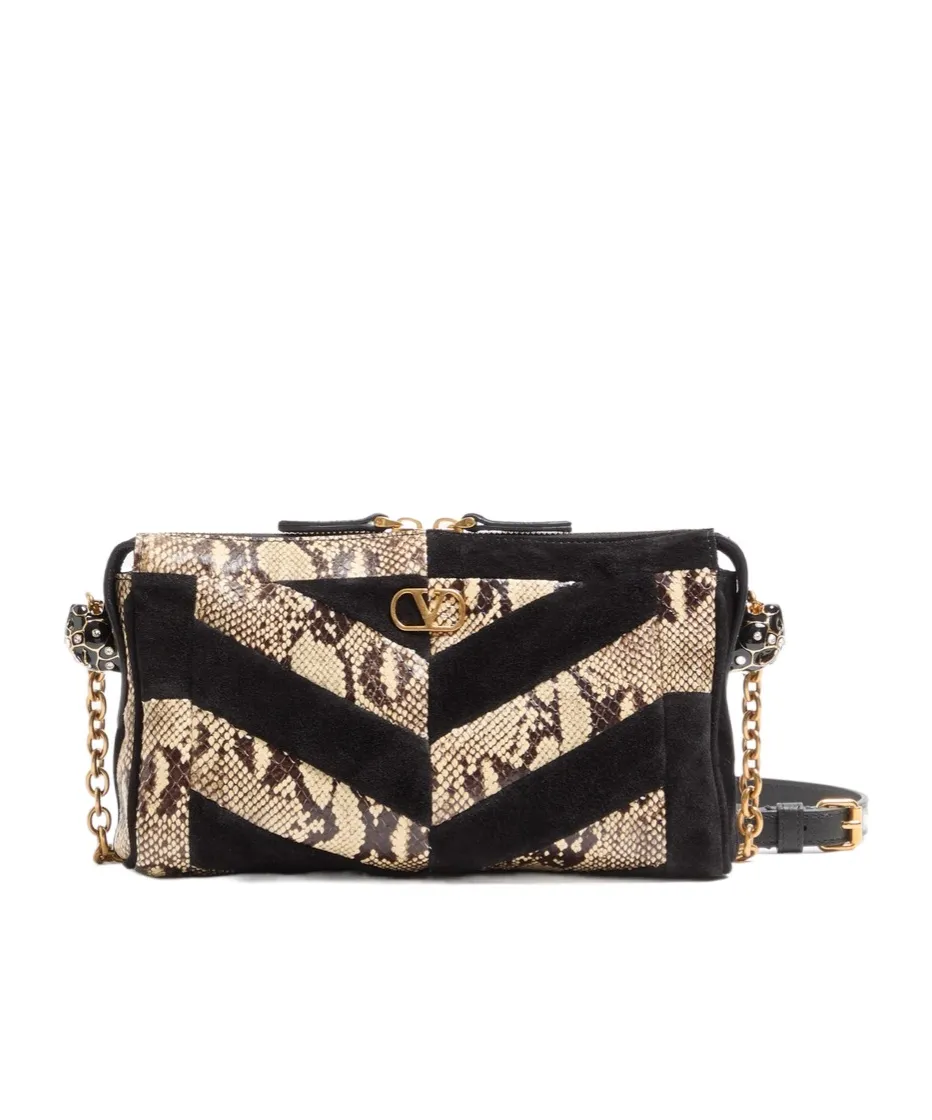 Panthea Small Shoulder Bag In Python And Suede With A Chevron Pattern