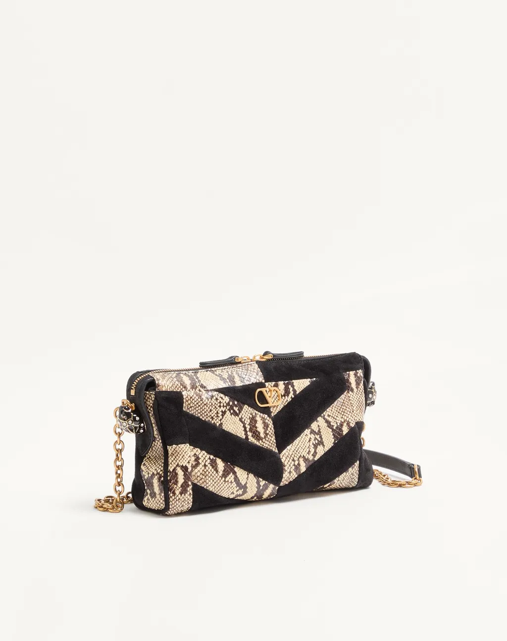 Panthea Small Shoulder Bag In Python And Suede With A Chevron Pattern