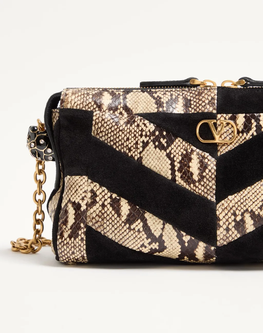 Panthea Small Shoulder Bag In Python And Suede With A Chevron Pattern