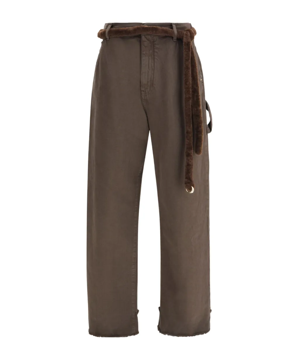 Fur Belt Loose Fit Carpenter Pants