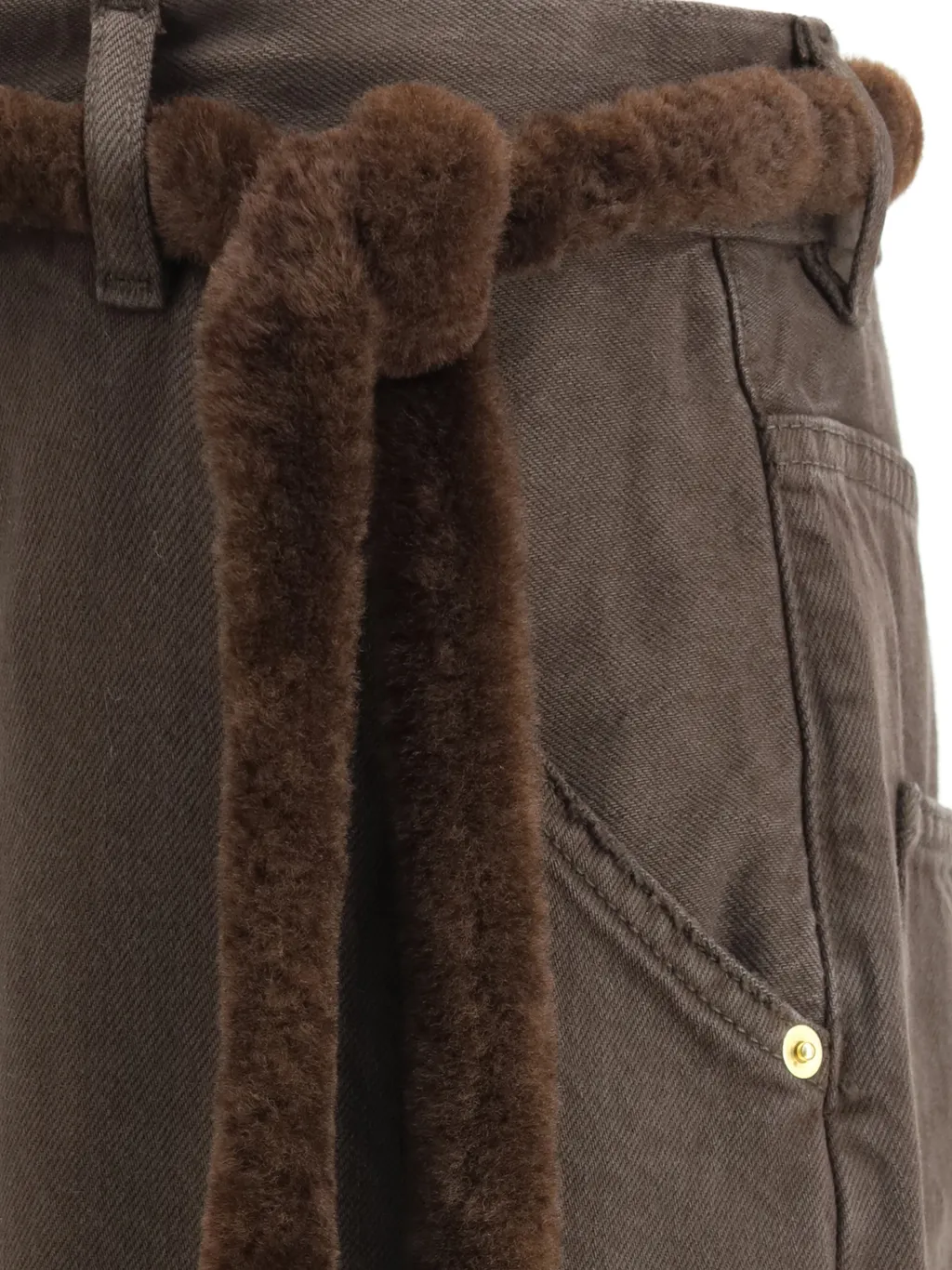 Fur Belt Loose Fit Carpenter Pants