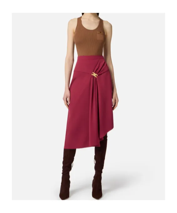Draping-Jewel Logo Midi Skirt