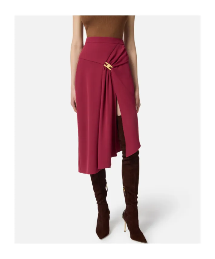 Draping-Jewel Logo Midi Skirt