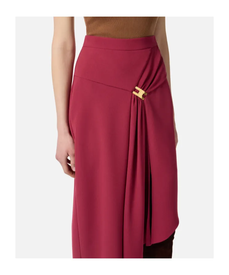 Draping-Jewel Logo Midi Skirt