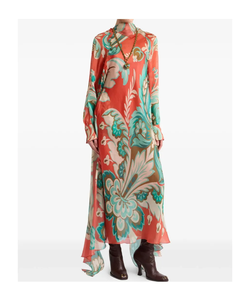 Silk Midi Dress With Drapes