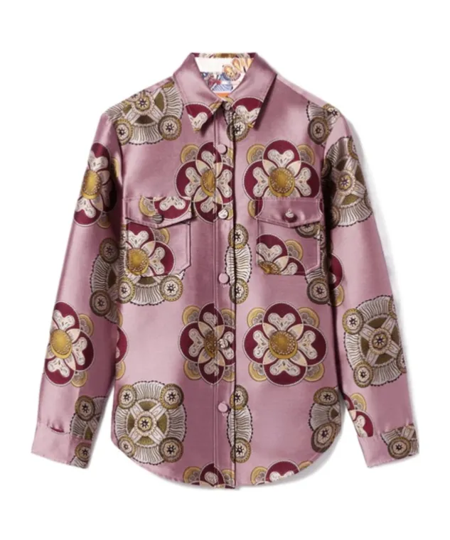 Floral-Print Jacquard Shirt Jacket