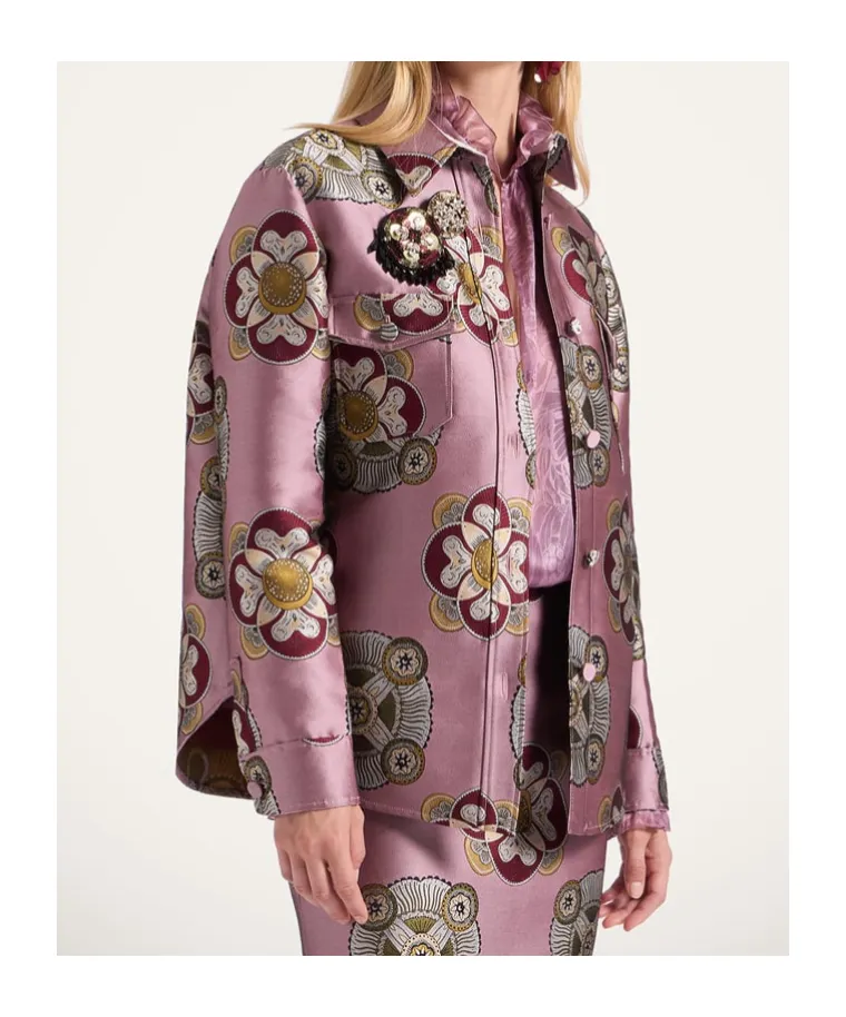 Floral-Print Jacquard Shirt Jacket
