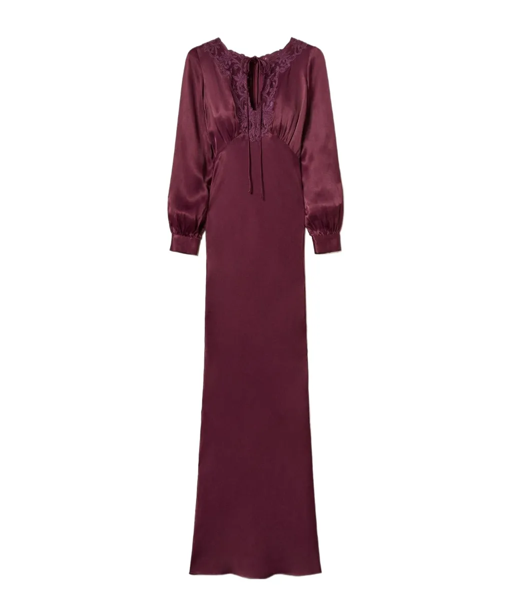 Lace-Insert Satin Dress