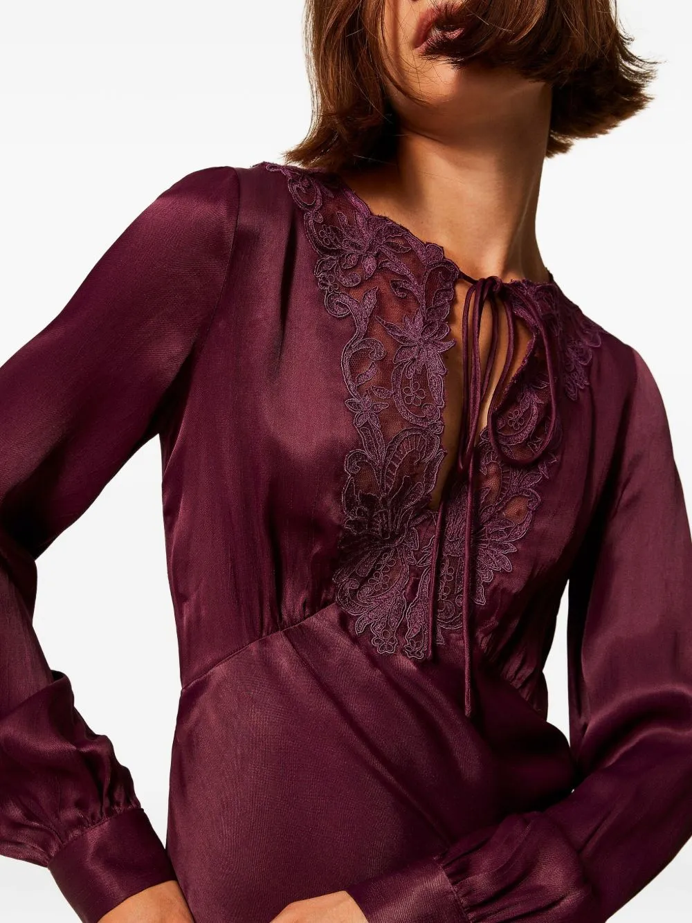 Lace-Insert Satin Dress