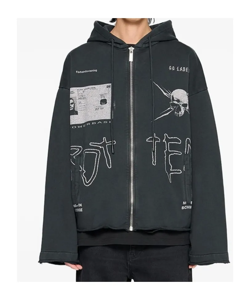 Graphic Zip-Up Sweater