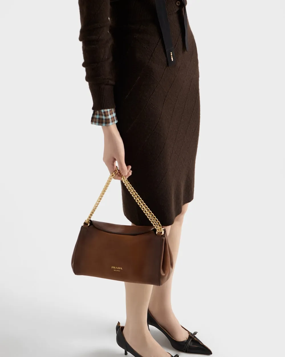 Diamond-Pattern Midi Skirt
