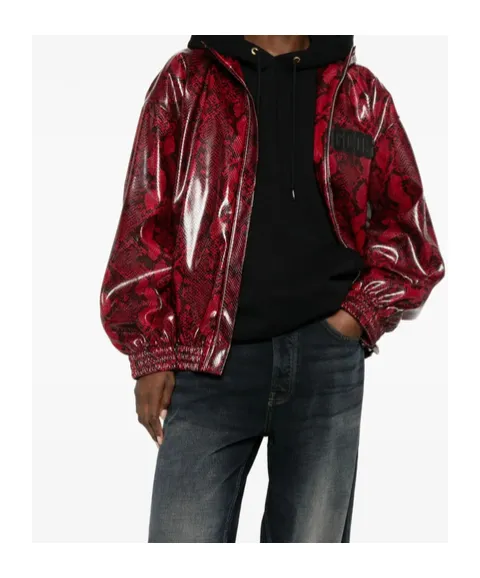 Snakeskin-Effect Faux-Leather Jacket