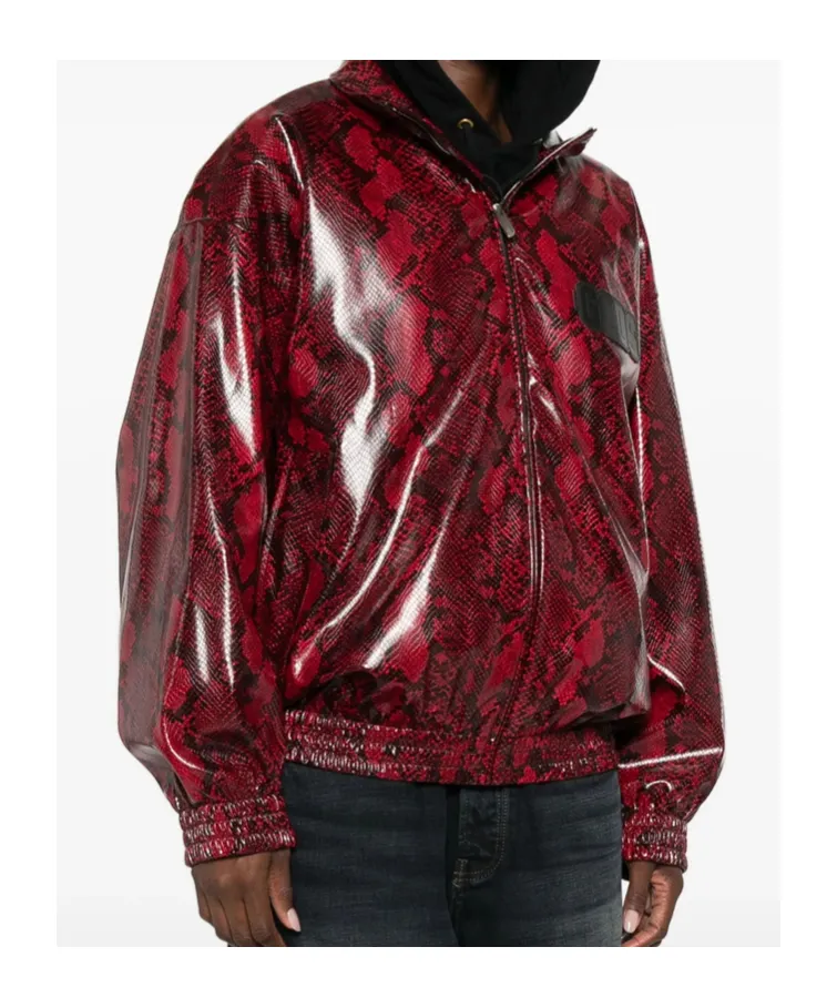 Snakeskin-Effect Faux-Leather Jacket