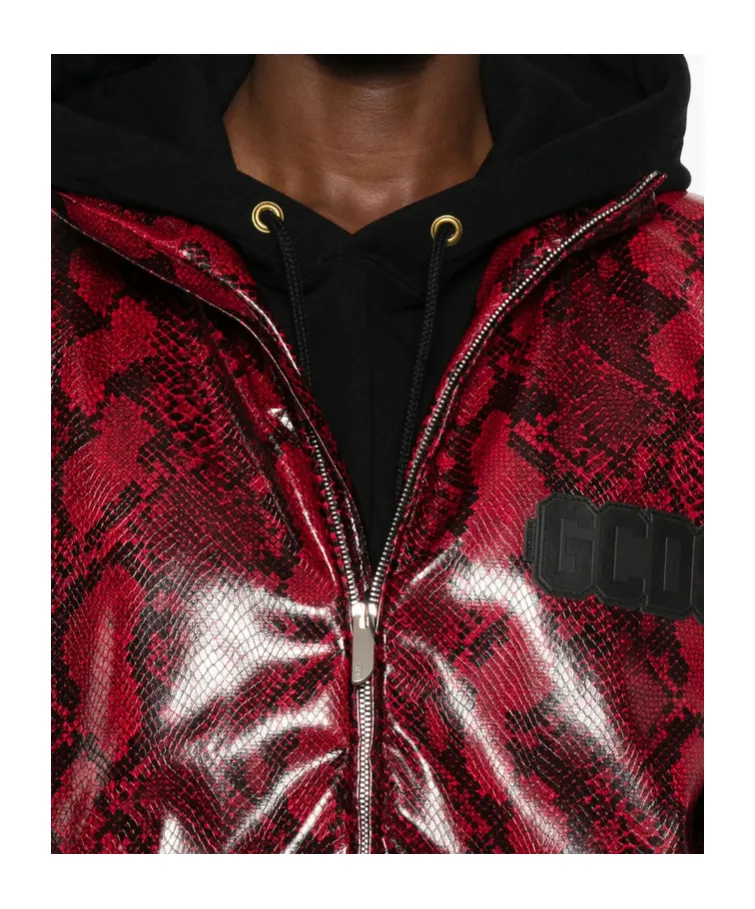 Snakeskin-Effect Faux-Leather Jacket