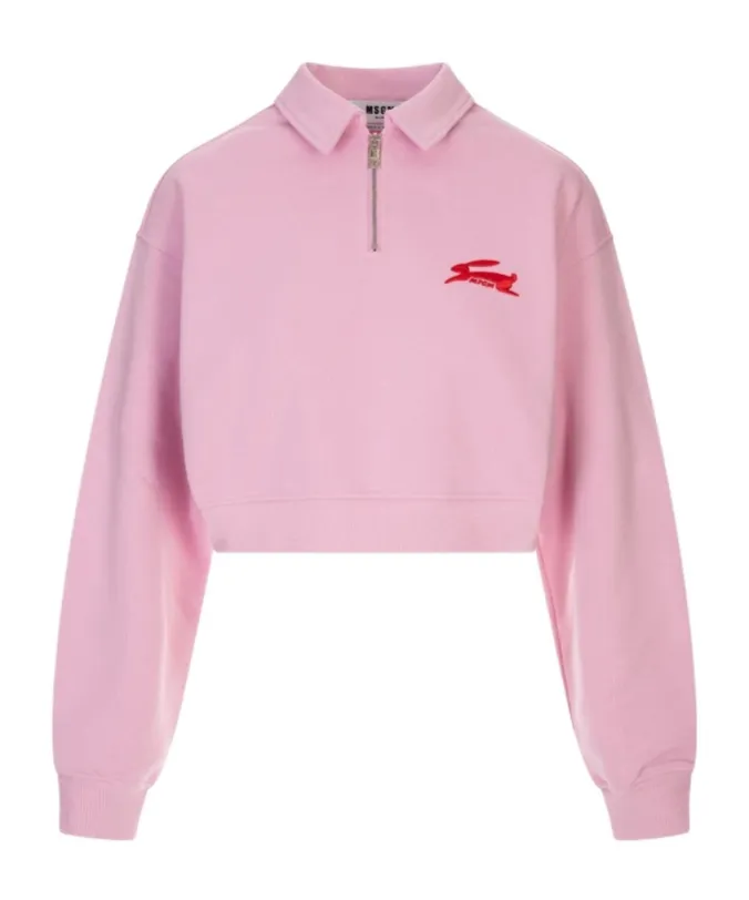 3D Follow The Rabbit Embroidery Cropped Sweatshirt