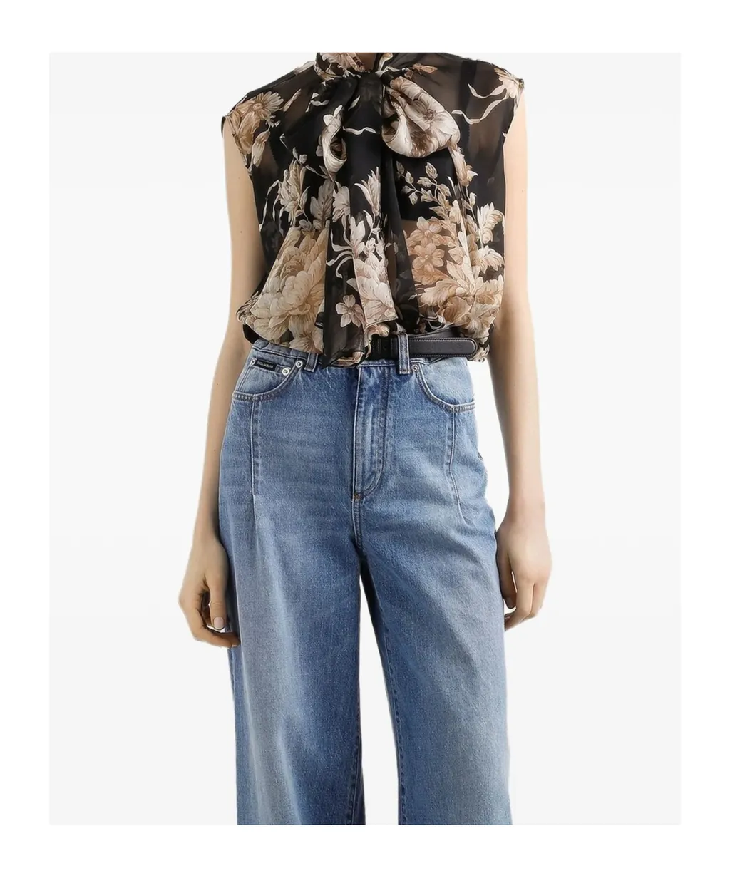 Rose-Print Chiffon Sleeveless Top