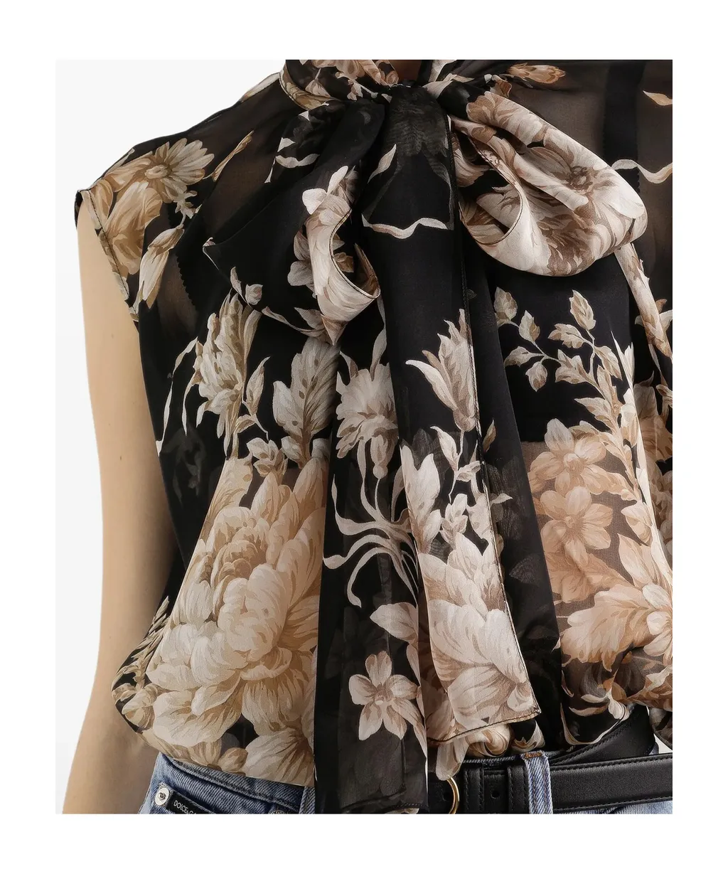 Rose-Print Chiffon Sleeveless Top