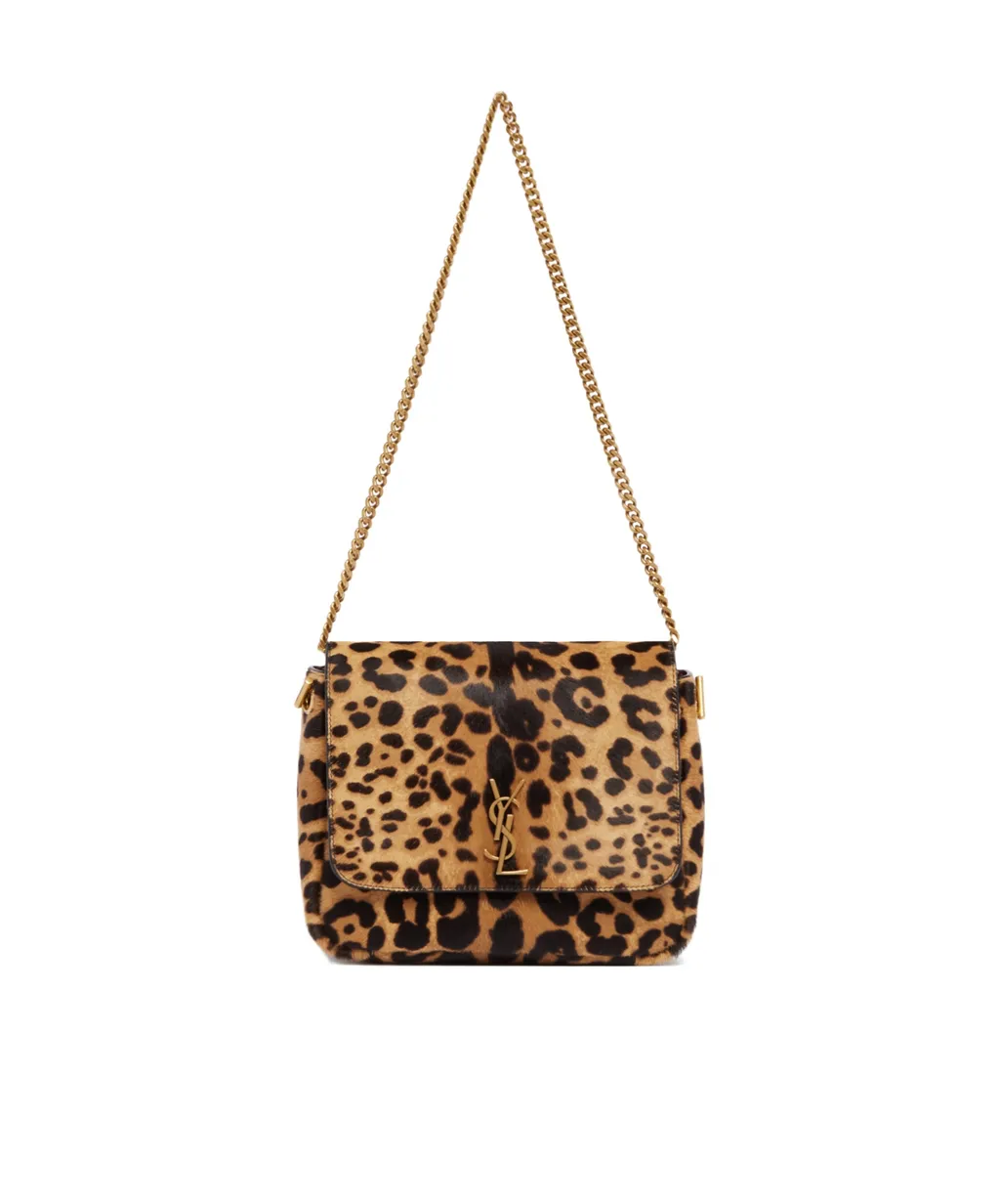 Leopard Patterned Logo Plaque Shoulder Bag