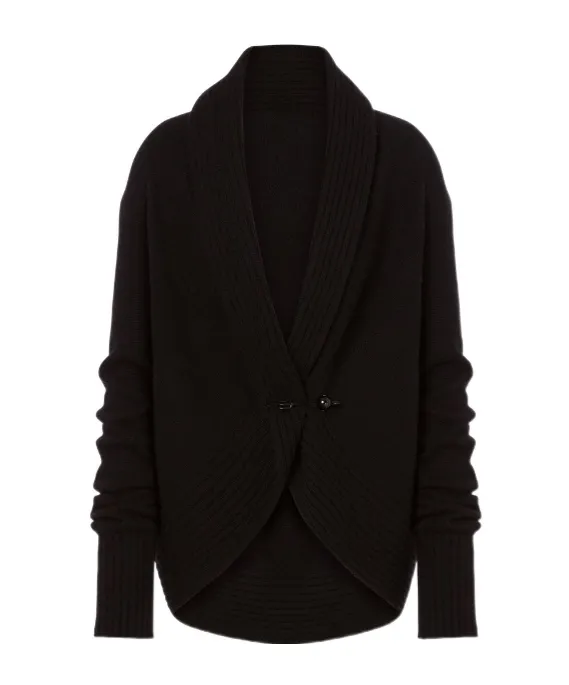 Ribbed Shawl-Collar Cardigan