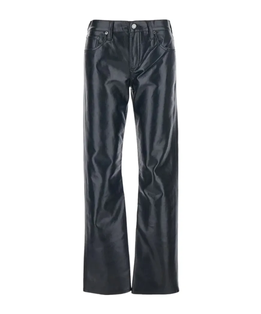Leather-Blend Straight-Leg Pants