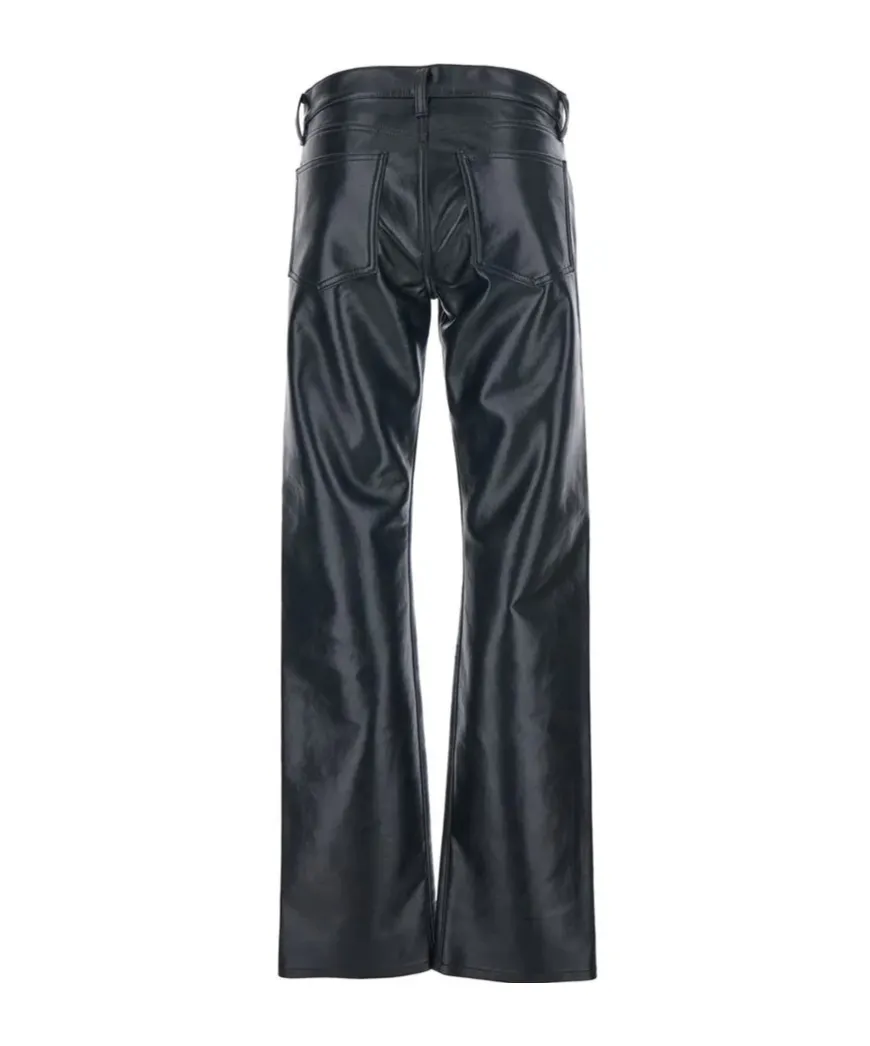 Leather-Blend Straight-Leg Pants