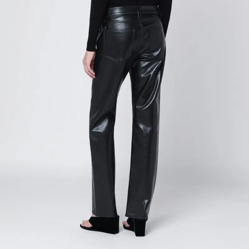 Leather-Blend Straight-Leg Pants