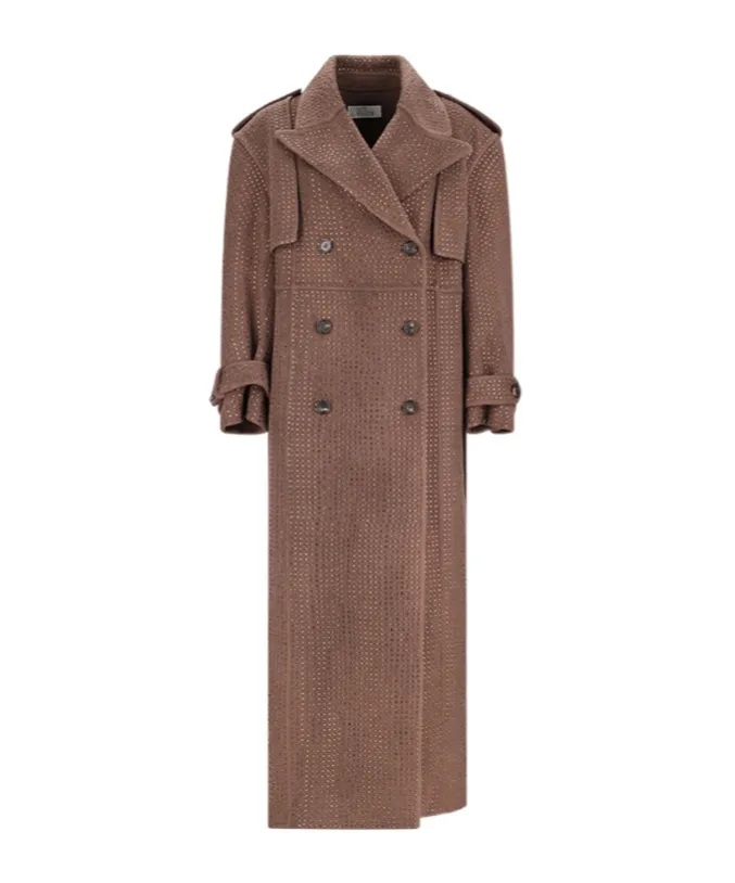 Crystal-Embellishment Double-Breasted Trench Coat