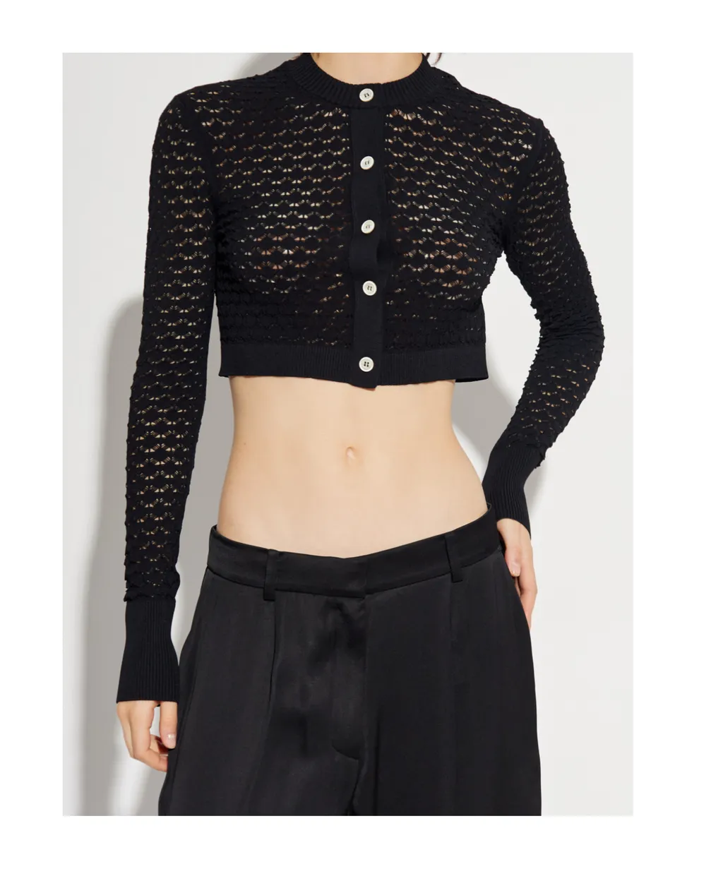 Openwork-Knit Cropped Cardigan