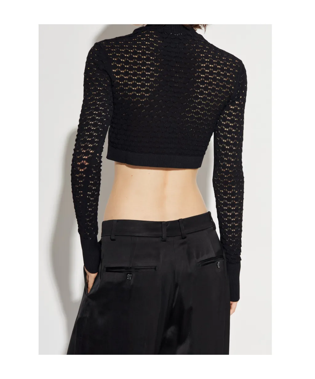 Openwork-Knit Cropped Cardigan