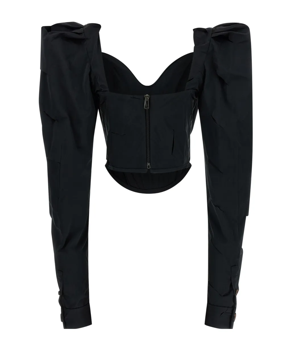Zipped Puff-Sleeve Corset Top