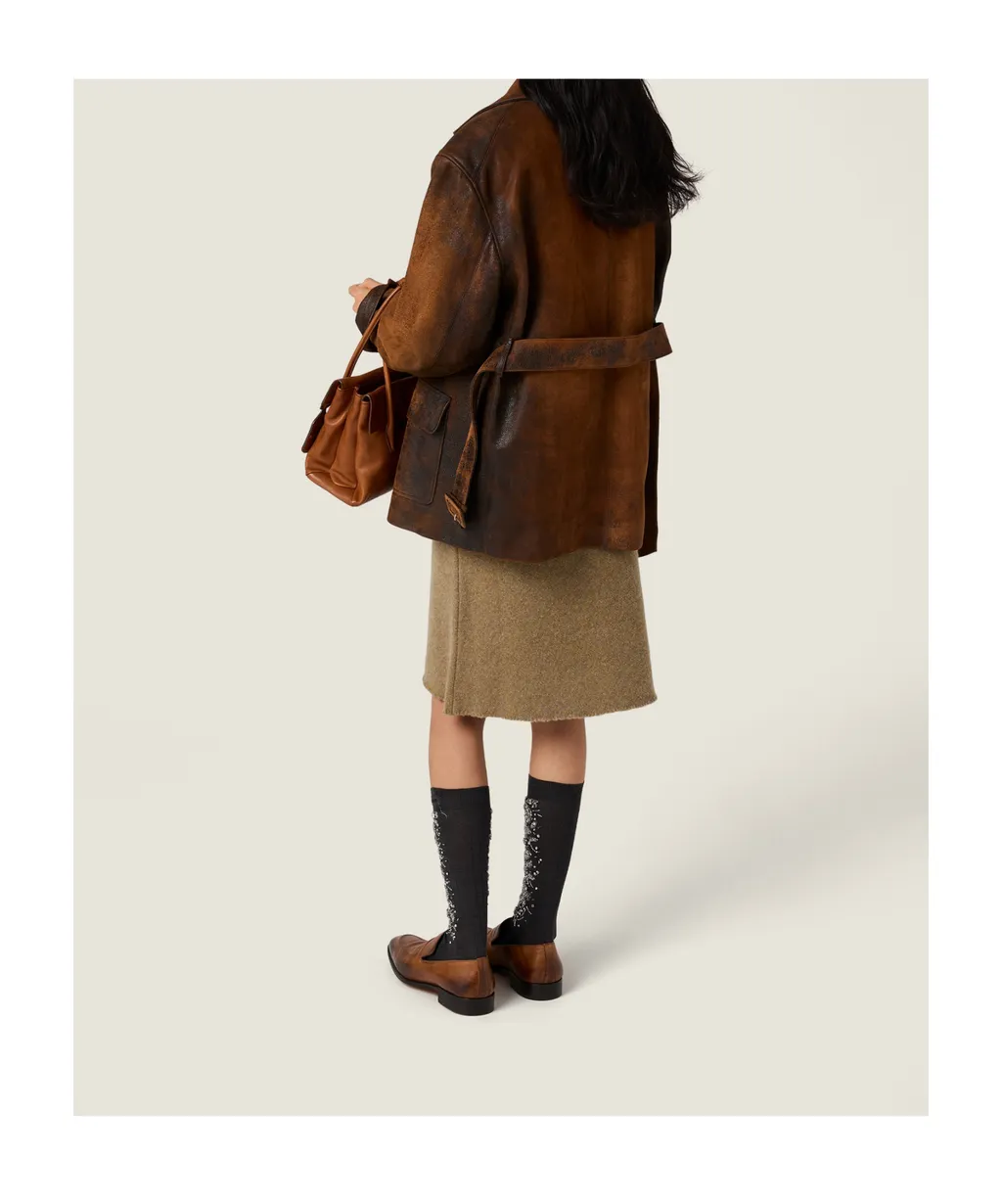 Double-Breasted Waxed Suede Caban Jacket