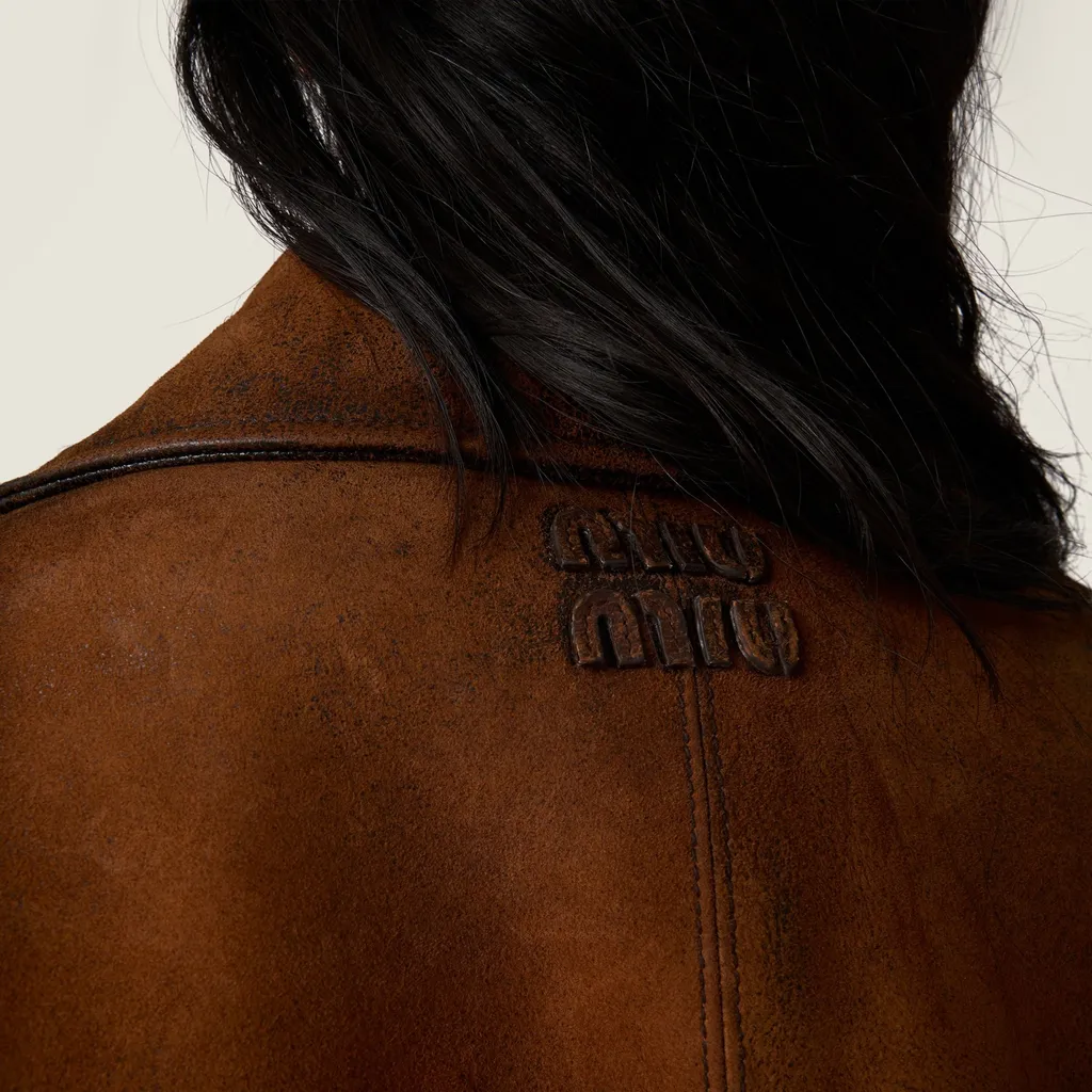 Double-Breasted Waxed Suede Caban Jacket
