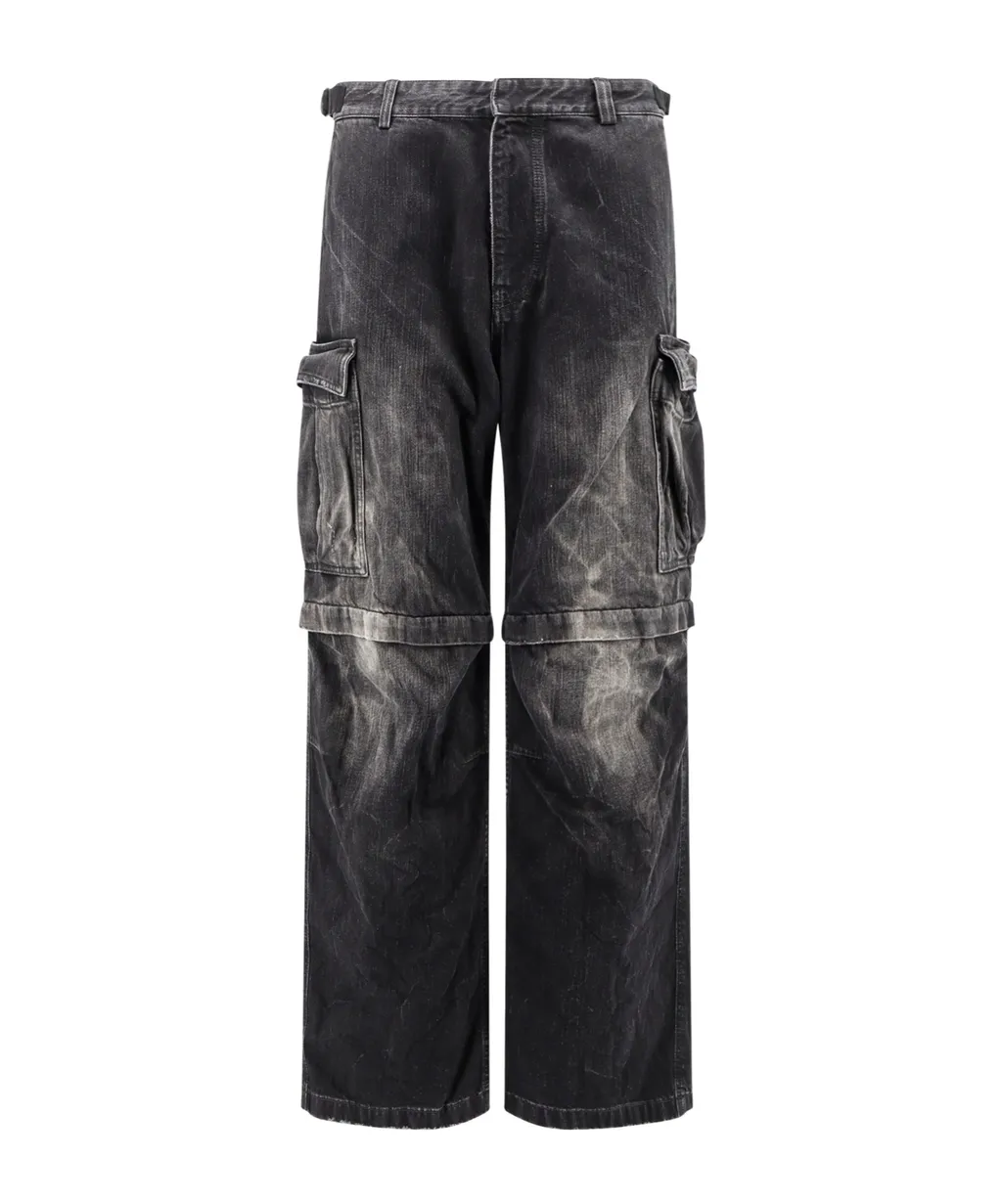 Logo Embroidered Large-Fit Cargo Jeans