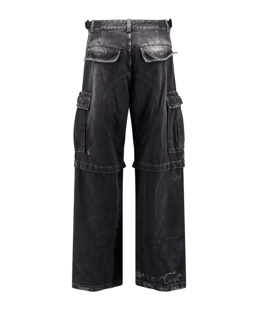 Logo Embroidered Large-Fit Cargo Jeans